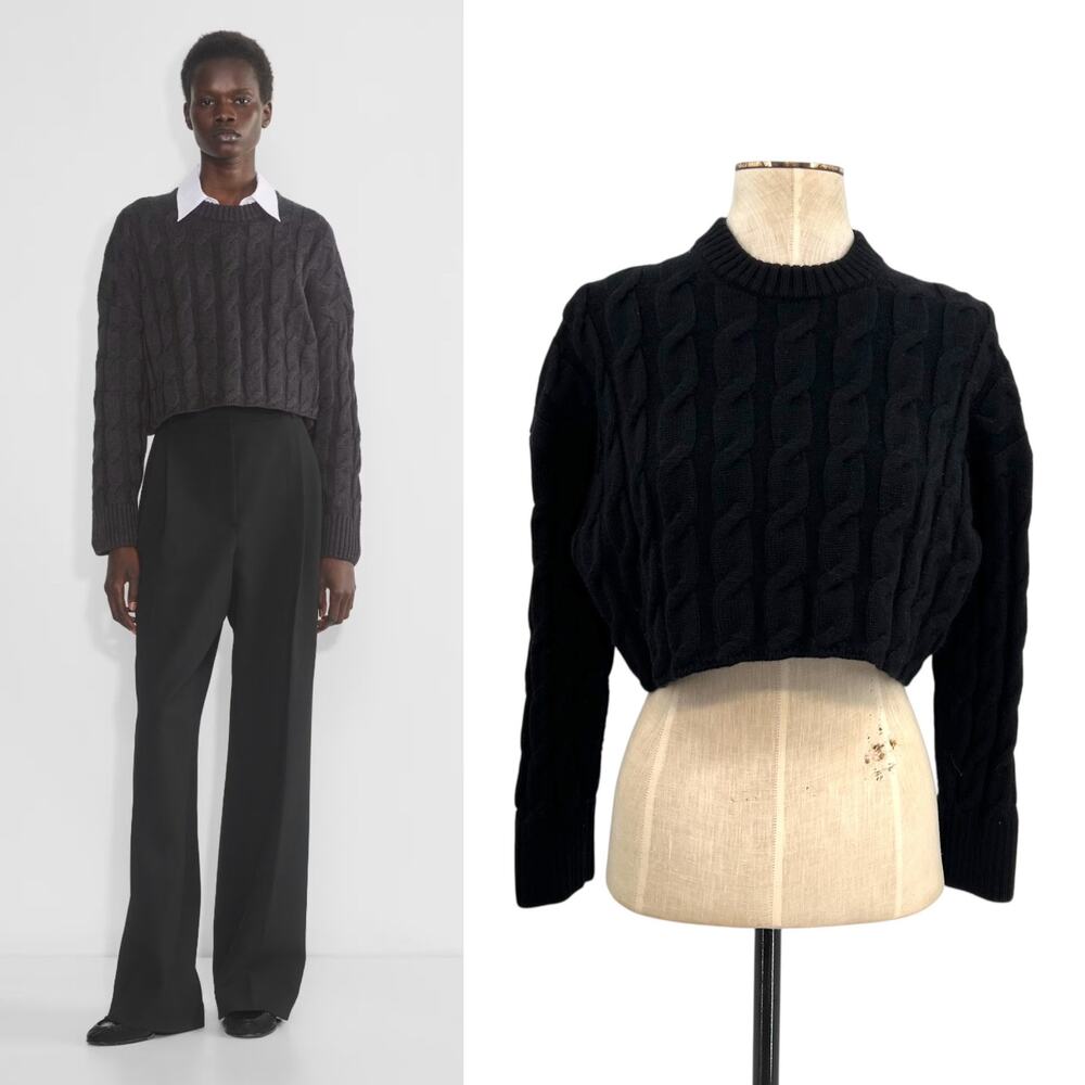 Aritzia Babaton Glory Merino Wool‎ Sweater Crewneck Cropped Black Size XS